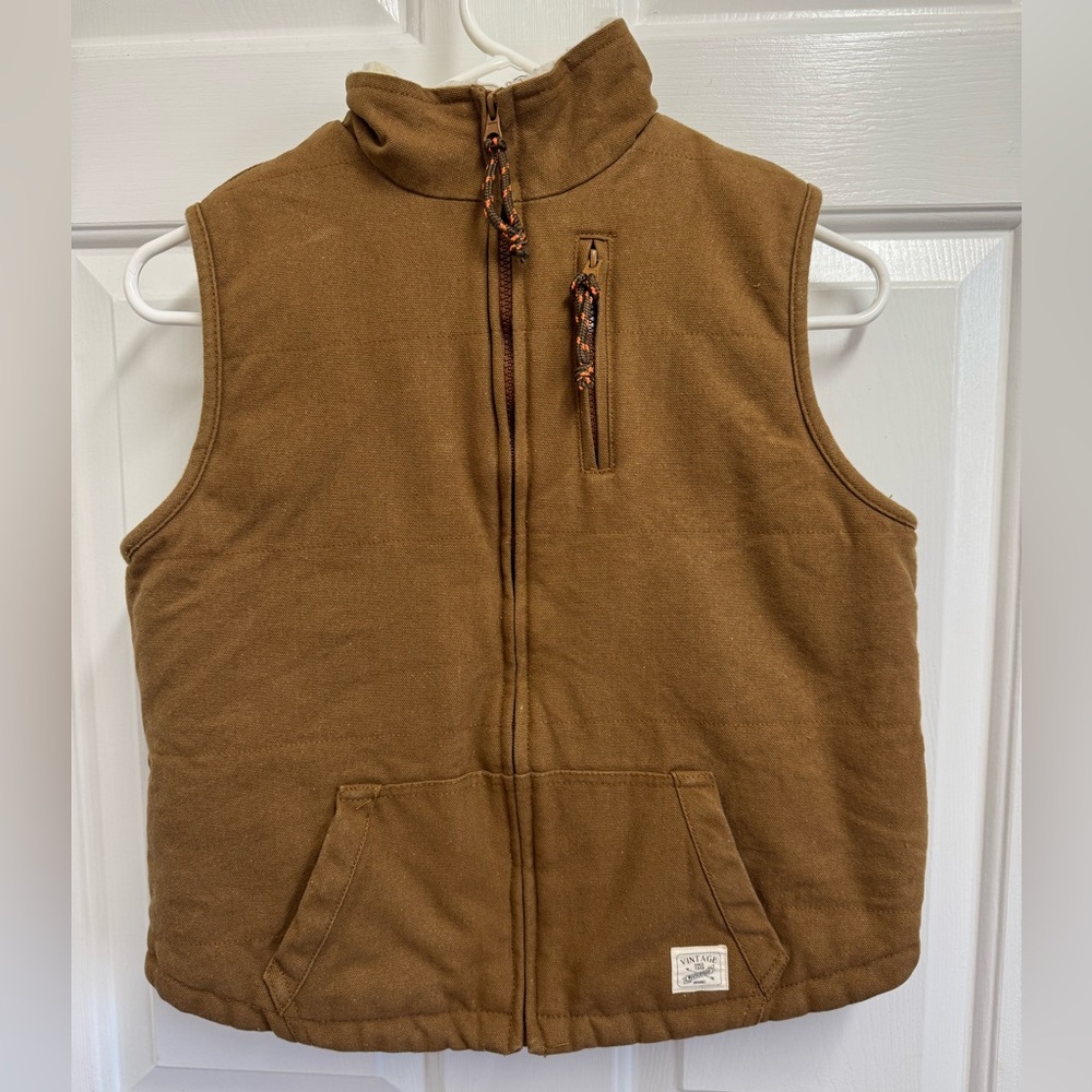Kids Weatherproof Vintage carmel sherpa lined vest compatible 2 Carhartt. SZ Med